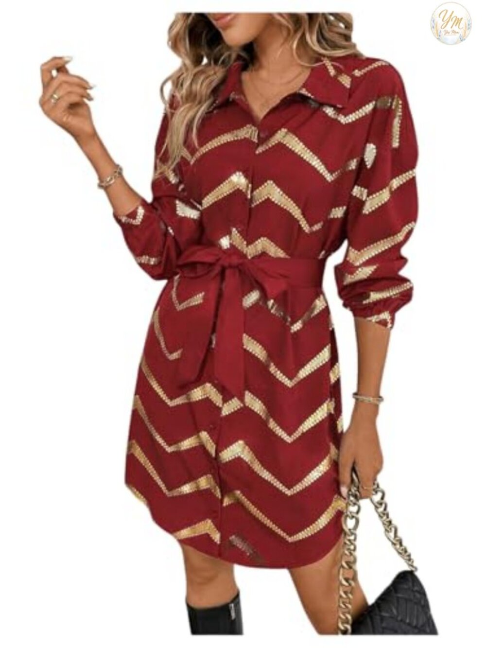 SweatyRocks Metallic Long Sleeve Cocktail Club Night Out Dress